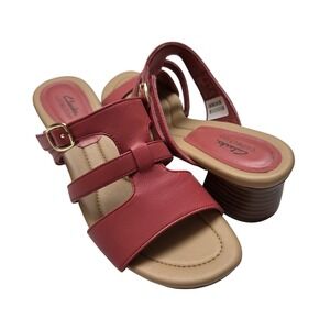 Clarks‎ Collection 15762 Heeled Slide Sandals Desirae Palm Dusty Rose Size 9